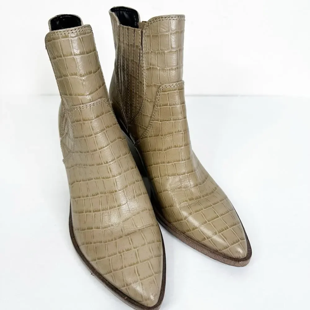 Rebecca Minkoff Croc-Embossed Leather Western Booties Size 7.5